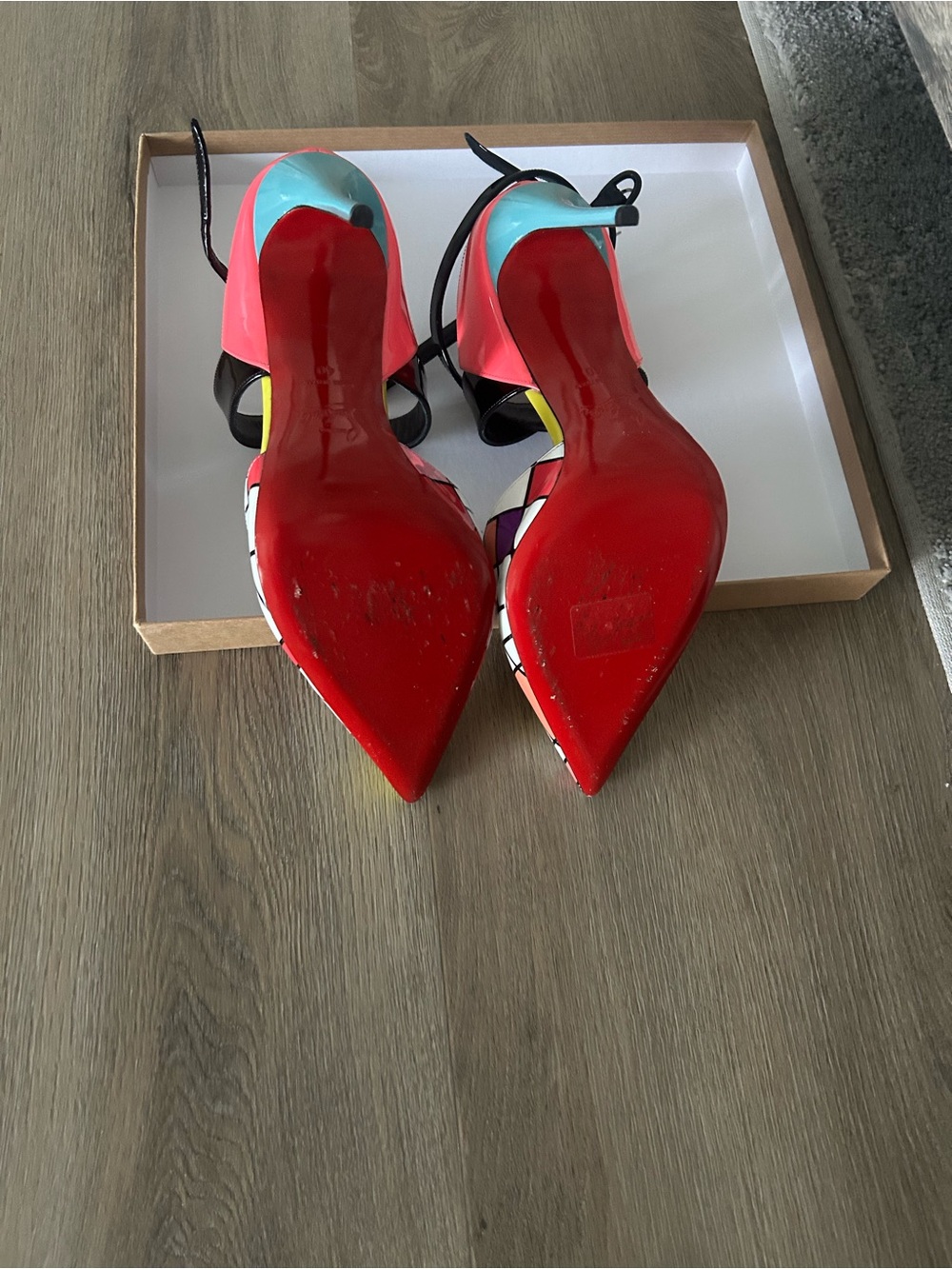 Christian Louboutin Multicolor Geometric Patent Leather Pointed-Toe Heels - Picture 4 of 4